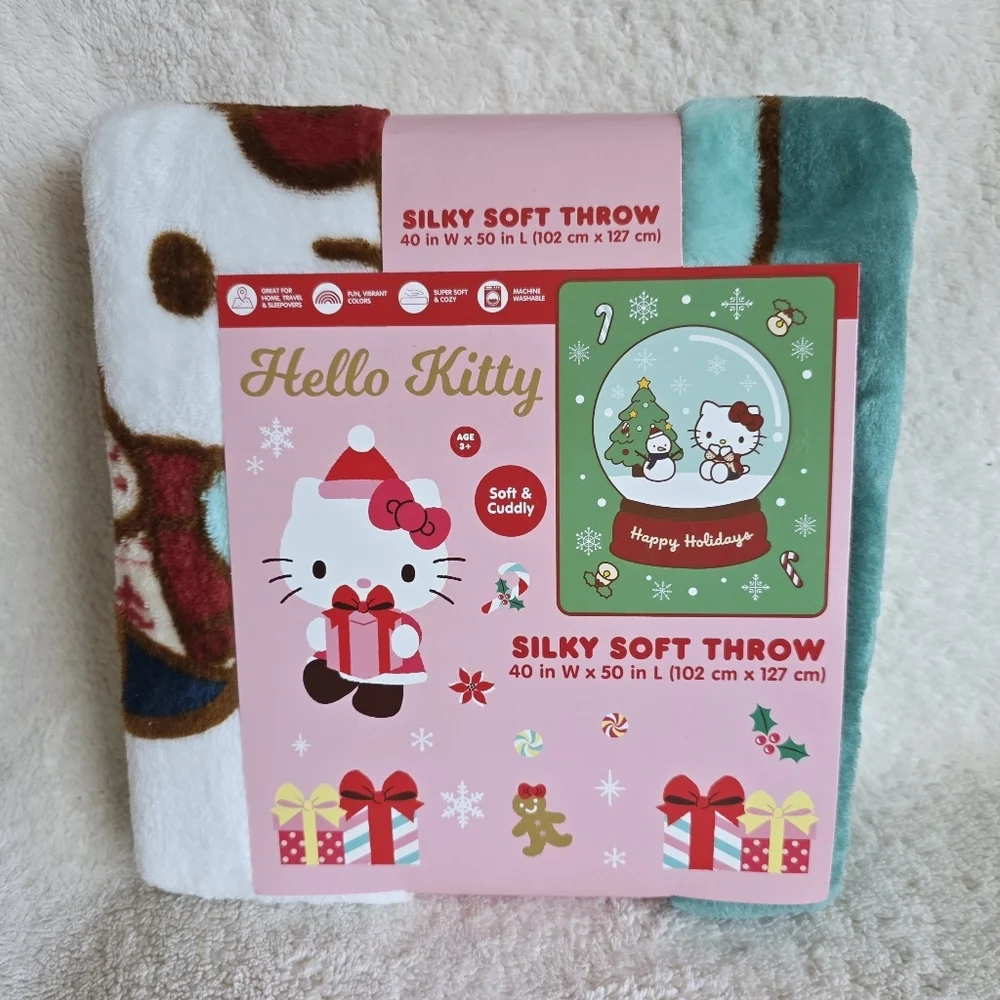 Sanrio Hello Kitty Holiday Christmas Snowglobe Silky Soft Throw Blanket 40 x 50